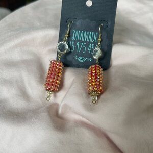 Red and Gold Beaded Earrings